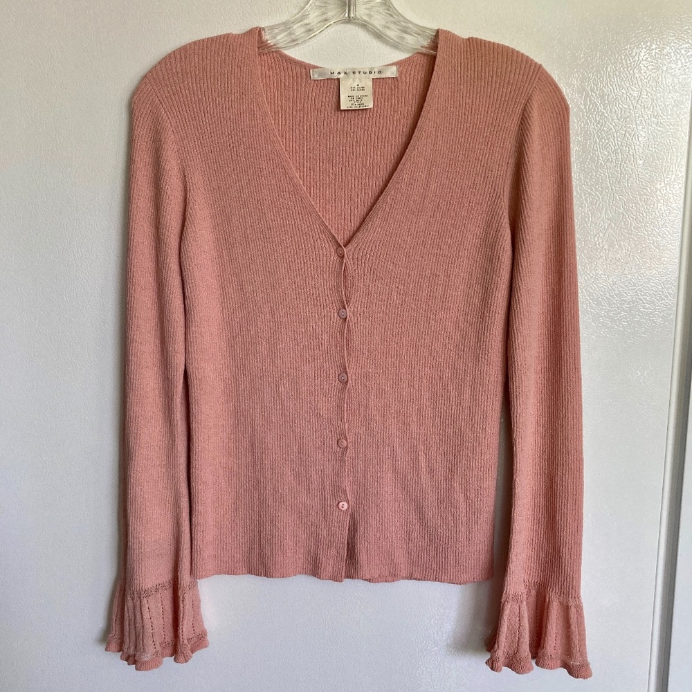 Peach Max Studio Flutter Sleeve Cardigan Sweater - image 1